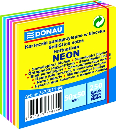 Lističi samolepilni 50x50mm 250 listov Donau mix neon Lističi samolepilni 50x50mm 250 listov Donau mix neon