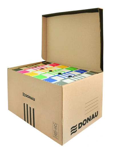 Škatla kartonska arhivska s pokrovom in ročajem 540x360x253mm za 6 registratorjev Škatla kartonska arhivska s pokrovom in ročajem 540x360x253mm za 6 registratorjev