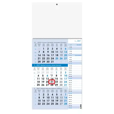 Kalendar zidni 3-djelni planer plavi 2024 Kalendar zidni 3-djelni planer plavi 2024
