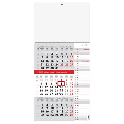 Kalendar zidni 3-djelni planer sivo-crveni 2024 EOL Kalendar zidni 3-djelni planer sivo-crveni 2024 EOL
