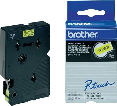 Trak BROTHER 9mm črn izpis na rumenem traku - TC691 Trak BROTHER 9mm črn izpis na rumenem traku - TC691