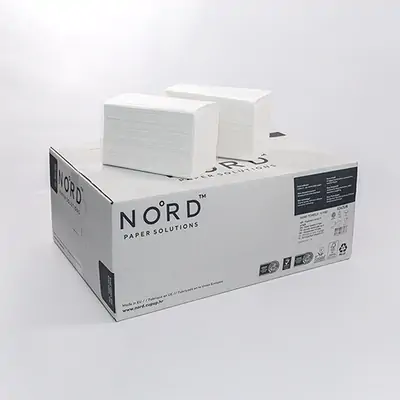 Papirnate brisače v lističih "V" 21x21cm 2-sl. 15/1 bele celuloza