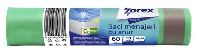 Vrečke za smeti 60L 60x70cm 10/1 HDPE zelene z vezico Zorex Clasic Vrečke za smeti 60L 60x70cm 10/1 HDPE zelene z vezico Zorex Clasic