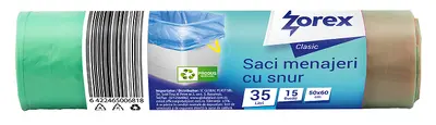 Vrečke za smeti 35L 50x60cm 15/1 HDPE zelene z vezico Zorex Clasic Vrečke za smeti 35L 50x60cm 15/1 HDPE zelene z vezico Zorex Clasic