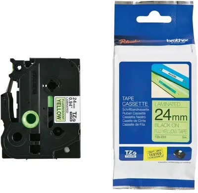 Trak BROTHER 24mm črn izpis na fluorescentno rumenem traku - TZEC51 Trak BROTHER 24mm črn izpis na fluorescentno rumenem traku - TZEC51