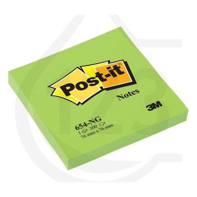 Lističi samolepilni 76x76mm 100 listov Post-it 3M 654NG neon zeleni