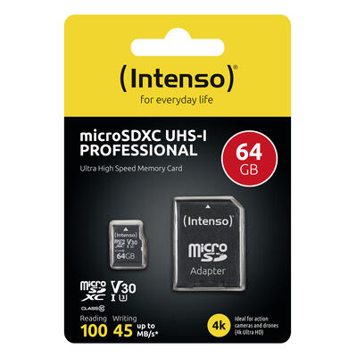 Spominska kartica Micro Secure Digital  64GB INTENSO PRO UHS-I SDXC + Adapter