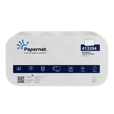 Papir toaletni v roli 3-slojni 8/1 bel 413394