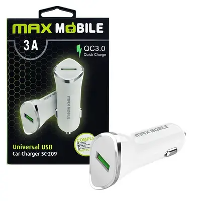 Adapter za napajanje MAXMOBILE SC-209 USB auto polnilec QC 3.0 18W 3A bel Adapter za napajanje MAXMOBILE SC-209 USB auto polnilec QC 3.0 18W 3A bel