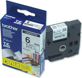 Trak BROTHER 6mm črn izpis na belem traku - TZE211 Trak BROTHER 6mm črn izpis na belem traku - TZE211