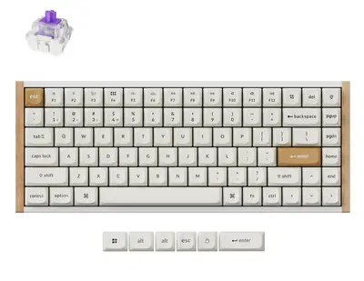 Tipkovnica KEYCHRON K2H-Q1 White wooden RGB 75% layout BT 2.4GHz Nebula Switch Gateron 2.0 Hot Swap