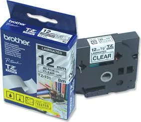 Trak BROTHER 12mm črn izpis na prozornem traku - TZE131 Trak BROTHER 12mm črn izpis na prozornem traku - TZE131