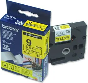 Trak BROTHER 9mm črn izpis na rumenem traku - TZE621 Trak BROTHER 9mm črn izpis na rumenem traku - TZE621