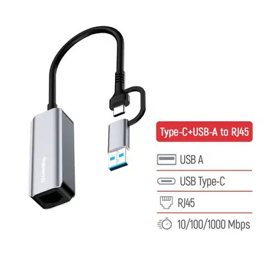 Adapter COLORWAY USB-C/A na RJ45 Gigabit Ethernet