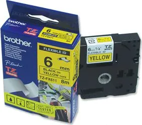 Trak BROTHER 6mm črn izpis na rumenem traku - TZE611 Trak BROTHER 6mm črn izpis na rumenem traku - TZE611