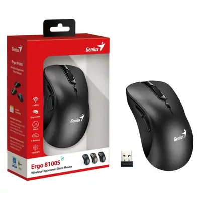 Miška GENIUS Ergo 8100S, ergonomska brezžična, optičnai, 1600DPI, 6 tipk, USB, metalik siva