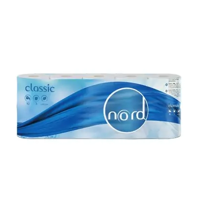 Papir toaletni v roli 3-slojni 10/1 bel Nord Classic Papir toaletni v roli 3-slojni 10/1 bel Nord Classic