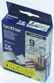 Trak BROTHER 9mm črn izpis na prozornem traku - TZE121 Trak BROTHER 9mm črn izpis na prozornem traku - TZE121