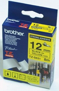 Trak BROTHER 12mm črn izpis na rumenem traku strong adhesiv - TZES631 Trak BROTHER 12mm črn izpis na rumenem traku strong adhesiv - TZES631
