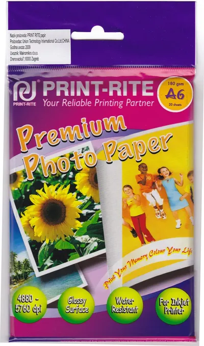 Papir PRINT RITE A6 180g/m2 Premium Photo Paper 20 listov Papir PRINT RITE A6 180g/m2 Premium Photo Paper 20 listov