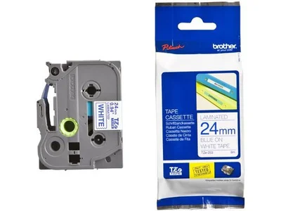 Trak BROTHER 24mm moder izpis na belem traku - TZE253 Trak BROTHER 24mm moder izpis na belem traku - TZE253