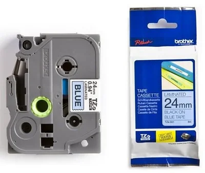 Trak BROTHER 24mm črn izpis na modrem traku - TZE551 Trak BROTHER 24mm črn izpis na modrem traku - TZE551