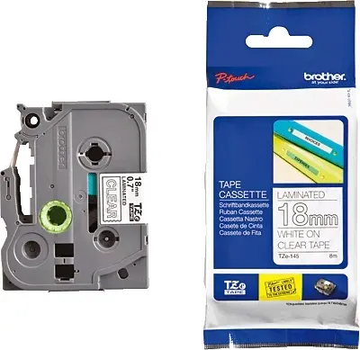 Trak BROTHER 18mm bel izpis na prozornem traku - TZE145 Trak BROTHER 18mm bel izpis na prozornem traku - TZE145