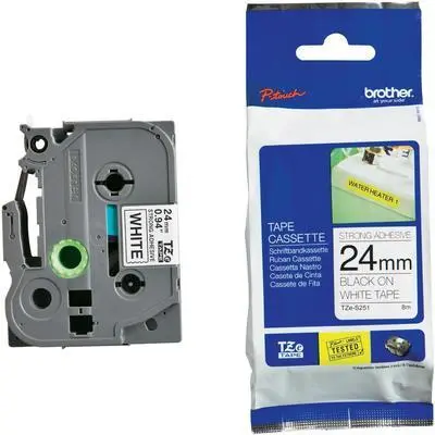 Trak BROTHER 24mm črn izpis na belem traku strong adhesiv - TZES251 Trak BROTHER 24mm črn izpis na belem traku strong adhesiv - TZES251