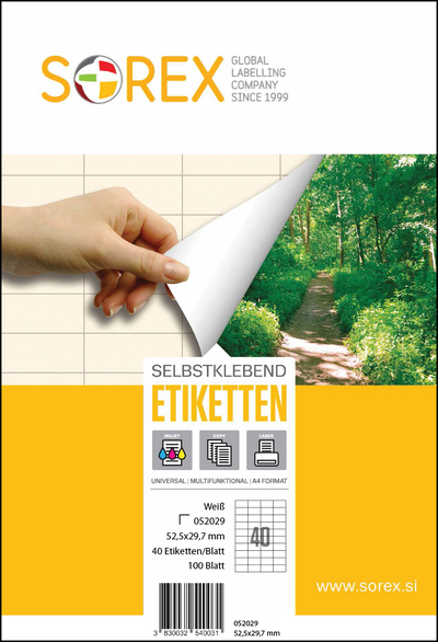 Etiketa laser/inkjet/copy  52,5x29,7 Sorex 100/1