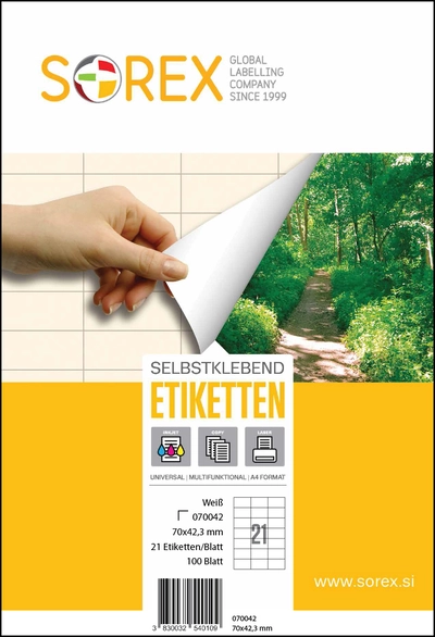 Etiketa laser/inkjet/copy 70,0x42,3 Sorex 100/1 Etiketa laser/inkjet/copy 70,0x42,3 Sorex 100/1