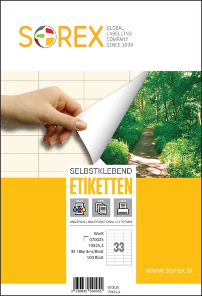 Etiketa laser/inkjet/copy 70,0x25,4 Sorex 100/1 Etiketa laser/inkjet/copy 70,0x25,4 Sorex 100/1