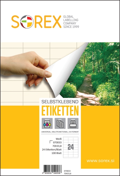 Etiketa laser/inkjet/copy 70,0x33,8 Sorex 100/1 Etiketa laser/inkjet/copy 70,0x33,8 Sorex 100/1