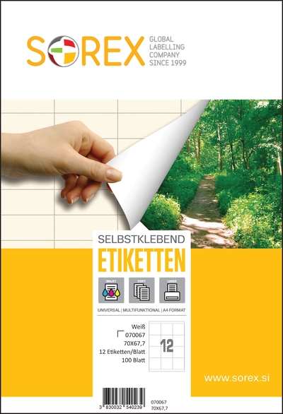 Etiketa laser/inkjet/copy 70,0x67,7 Sorex 100/1 Etiketa laser/inkjet/copy 70,0x67,7 Sorex 100/1
